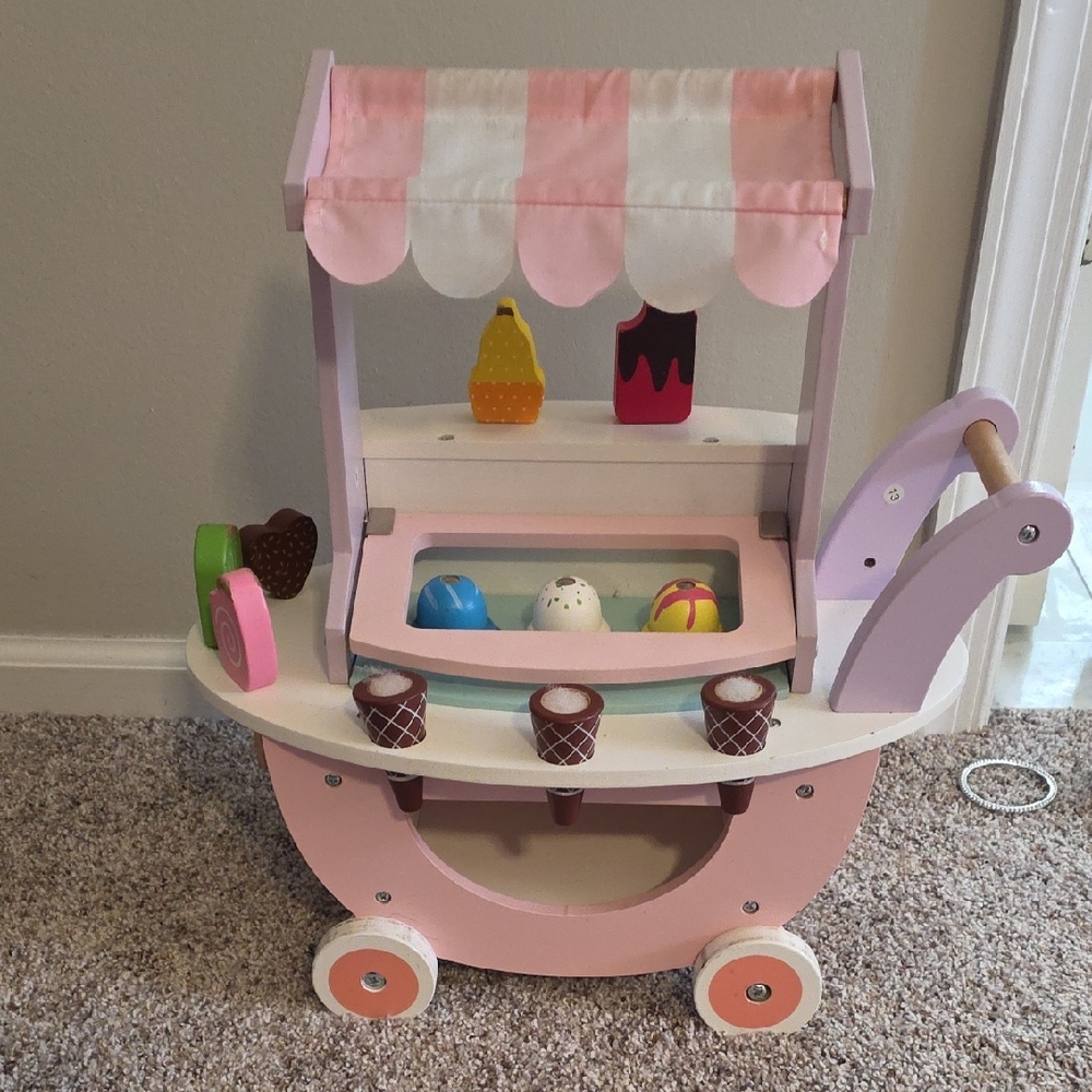 Wooden Pink Ice Cream Cart Toy for Kids